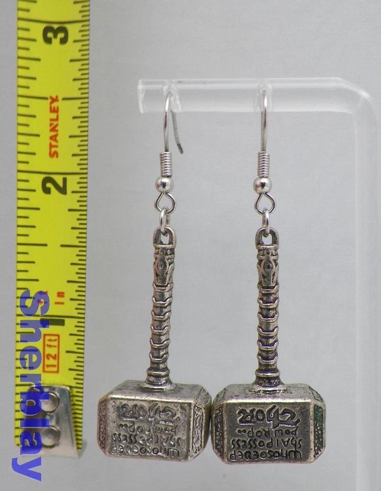 Pendientes de gancho colgantes de peltre martillo Thor Mjolnir Marvels Foto 2 de 3