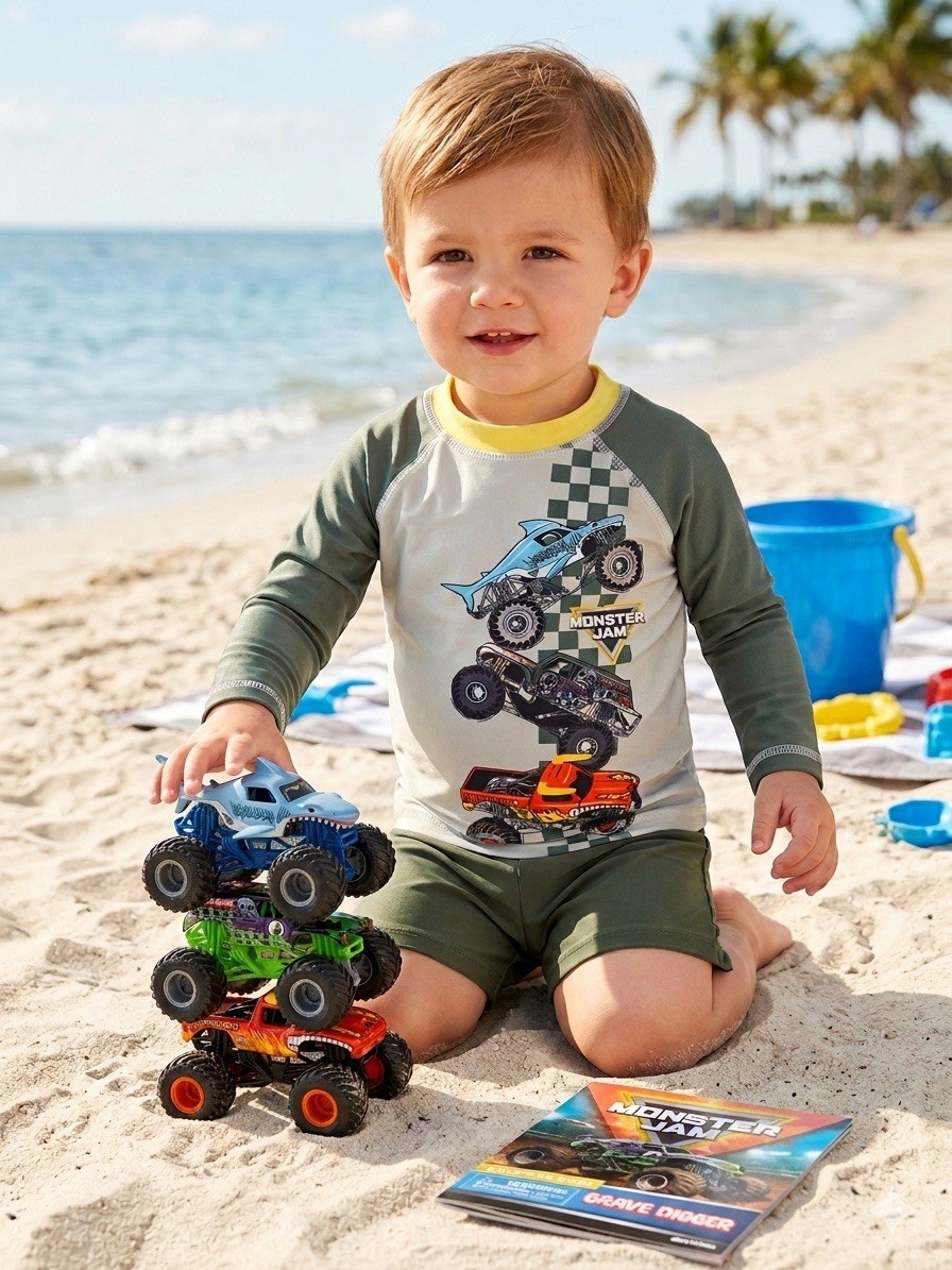 Monster Jam Trucks Short Sleeve Rash Guard Shirt Toddler Sz 18 Months New