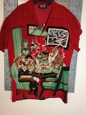 Dragonfly Clothing Company Men's Large Short Sleeve Shirt Dogs Playing Poker VTG