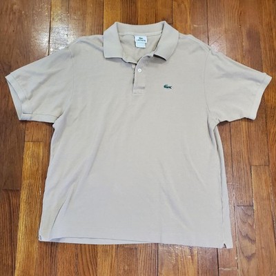 Lacoste Polo Shirt Mens XL Beige Solid Short Sleeve Cotton Pique Logo Casual