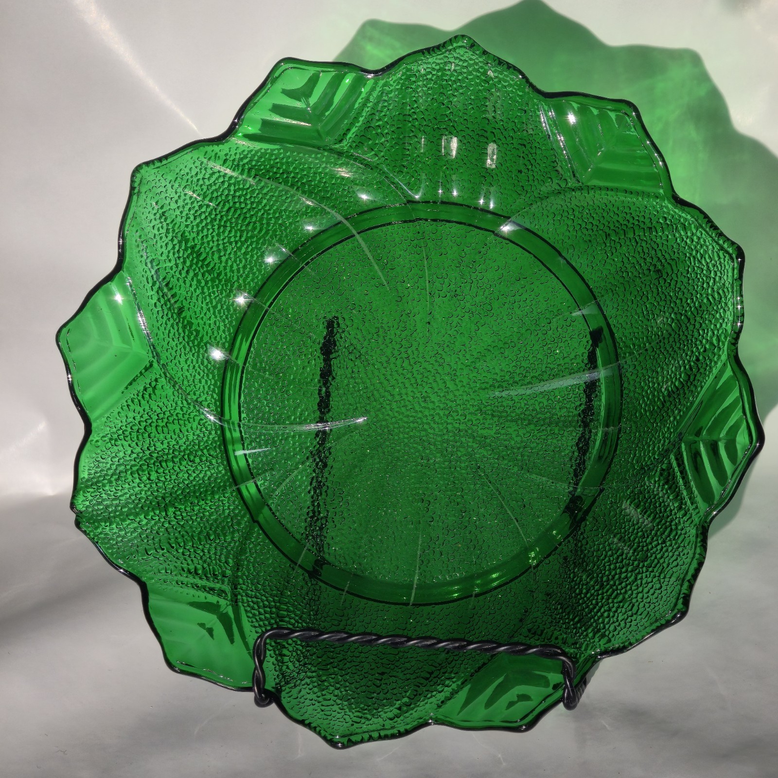 Vtg Anchor Hocking Forest Green Glass Fire King Lotus Leaf Plate