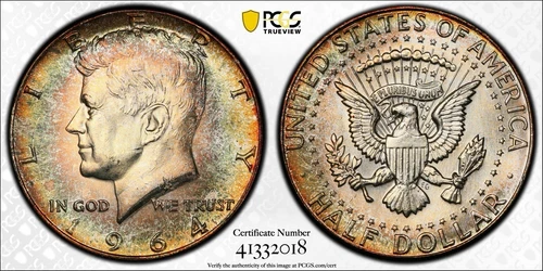1964 Kennedy Half Dollar PCGS MS64 Rainbow Toned