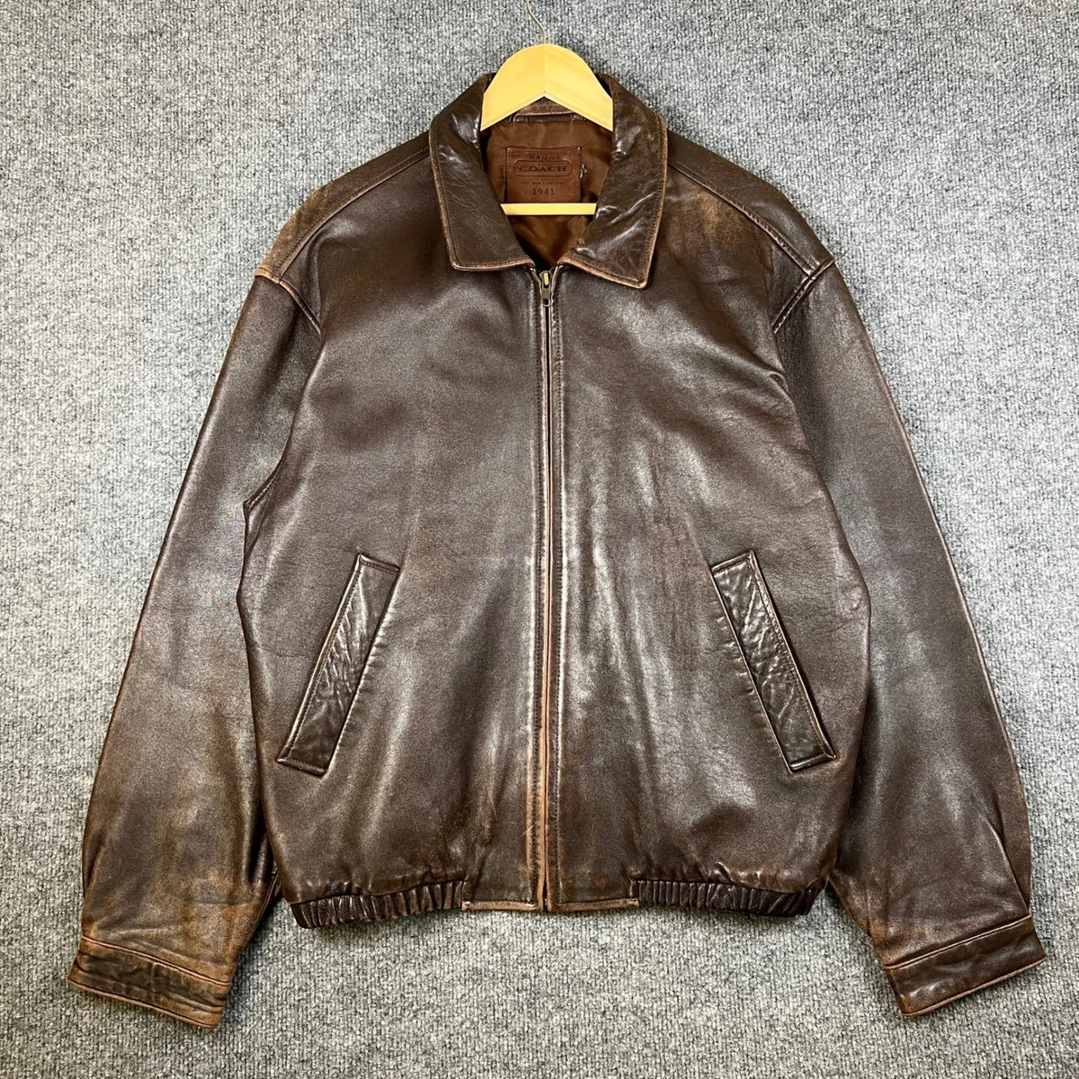 ジャケット・アウター COACH FULL-GRAIN LEATHER. Vintage Coach Leather Jacket Mens L Brown Full Zip Bomber Cowhide