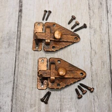 2PC Vintage Mckinney Forged Iron 3/8" Offset Latch Cabinet Hardware -Olde Copper