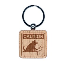 Caution Cat Knocks Things Over Engraved Wood Square Keychain Tag Charm