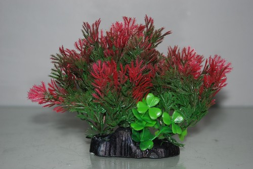 Acuario Rojo y Verde Tupido Planta Flora Con Base con Peso 10 x 5 x 13.5 CM - Imagen 3 de 6