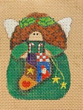 Hand Painted Needlepoint Canvas 18 Ct. LOT OF 5 ANGEL HOLDING XMAS STOCKING