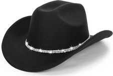 Western-Cowboy-Hat for Women Classic-Felt Medium Black With Rhinestone Band