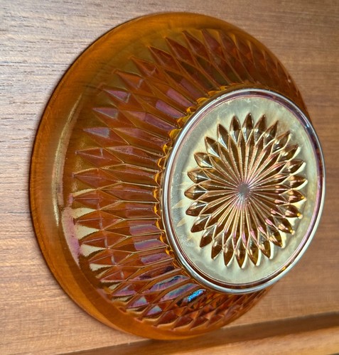 Vintage 4-3/4" Iridescent Marigold Carnival Glass Starburst Fruit Candy Nut Bowl - Picture 11 of 13
