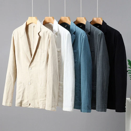 Herren Lässig Baumwolle Leinen Blazer Zwei Knopf Anzug Formell Business Jacke Slim Fit - Bild 13 von 28