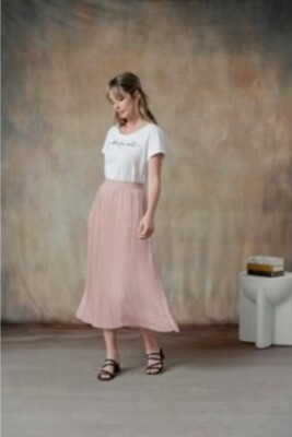 COBBLESTONE LIVING BEATRICE MIDI ROSE PLEATED SKIRT. SIZE S/M