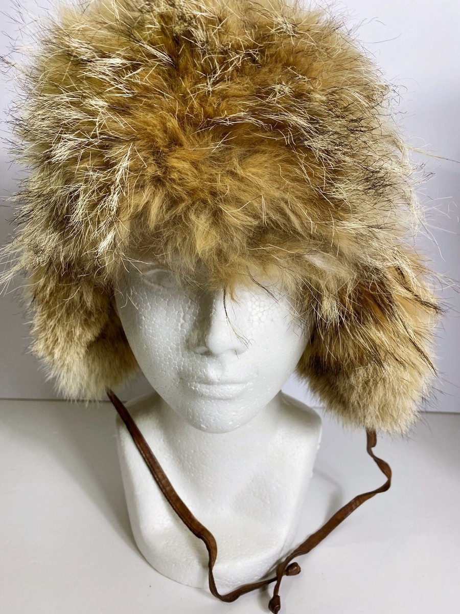 Authentic Cabelas Kids Brown Coyote/Leather Fur Cap S Flaps