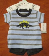 NEW CARTERS BABY BOYS DINOSAURS 3-PIECE SHIRT BODYSUIT SHORTS SET SZ 3M
