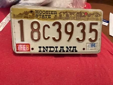 Indiana License Plate 18C3935 “Hoosier State” 1984
