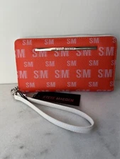 New Steve Madden BZIP-LO orange pink Multi Logo Zip Around Wallet