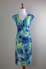 LAUREN RALPH LAUREN $129 Slinky Stretch Floral Shirred Structured Dress Size 8