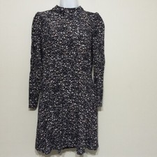 LOFT Mock Neck Flare mini Dress long sleeves floral women 6 GOTH RTRO FESTIVAL