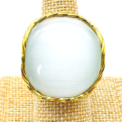 White Bead Dinner Ring Gold Tone Wired Chunky Glam Holiday Party