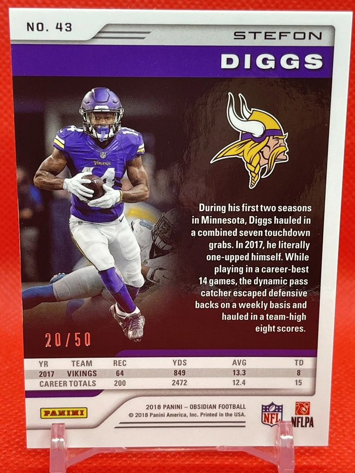 Stefon Diggs 2018 Panini Obsidian Football #43 Electric Etch /50 Vikings 🔥 - Image 2 of 3