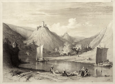 Cochem Gesamtansicht Original Lithografie Glennie 1849