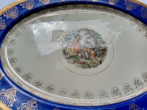La Petite China 16 inch Serving Platter Cobalt Blue, 22k Gold Trim Vintage - Picture 15 of 15