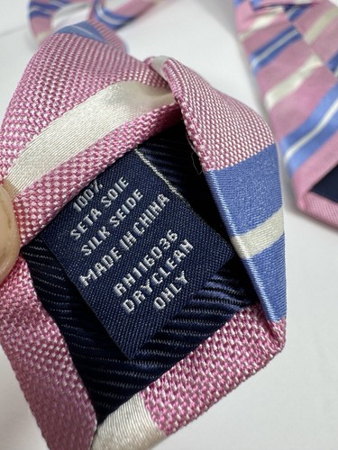 Charles Tyrwhitt Mens Silk Necktie Pink Blue White 58.5” X 3.25” Preppy Modern - Picture 5 of 7