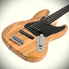 Natural 5-String Electric Jazz Bass Guitar, with Gig Bag and Accessories