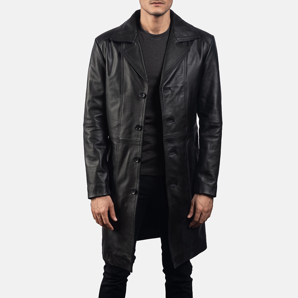 Leather Blazer Coat Jacket Long Men's Button Mens Soft Western Winter Black 