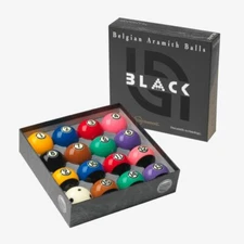 ARAMITH TOURNAMENT BLACK BELGIUM POOL BALLS 2 1/4" BRAND NEW SEALED SHIPS FREE 