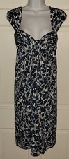 BLUE white Floral Stretch Pullover Sweetheart Neck Ruched Sundress Dress S M