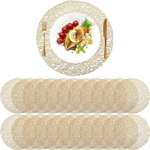24 Packs Gold round Placemats 15 Inch Hollow Out Pressed Vinyl Place Mats Heat R