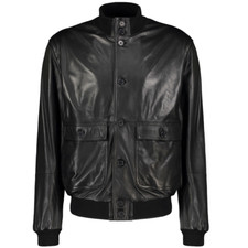 LATINI Black Leather Jacket Luxury Bomber Jacket Mens Size 50 - RP £1495.00