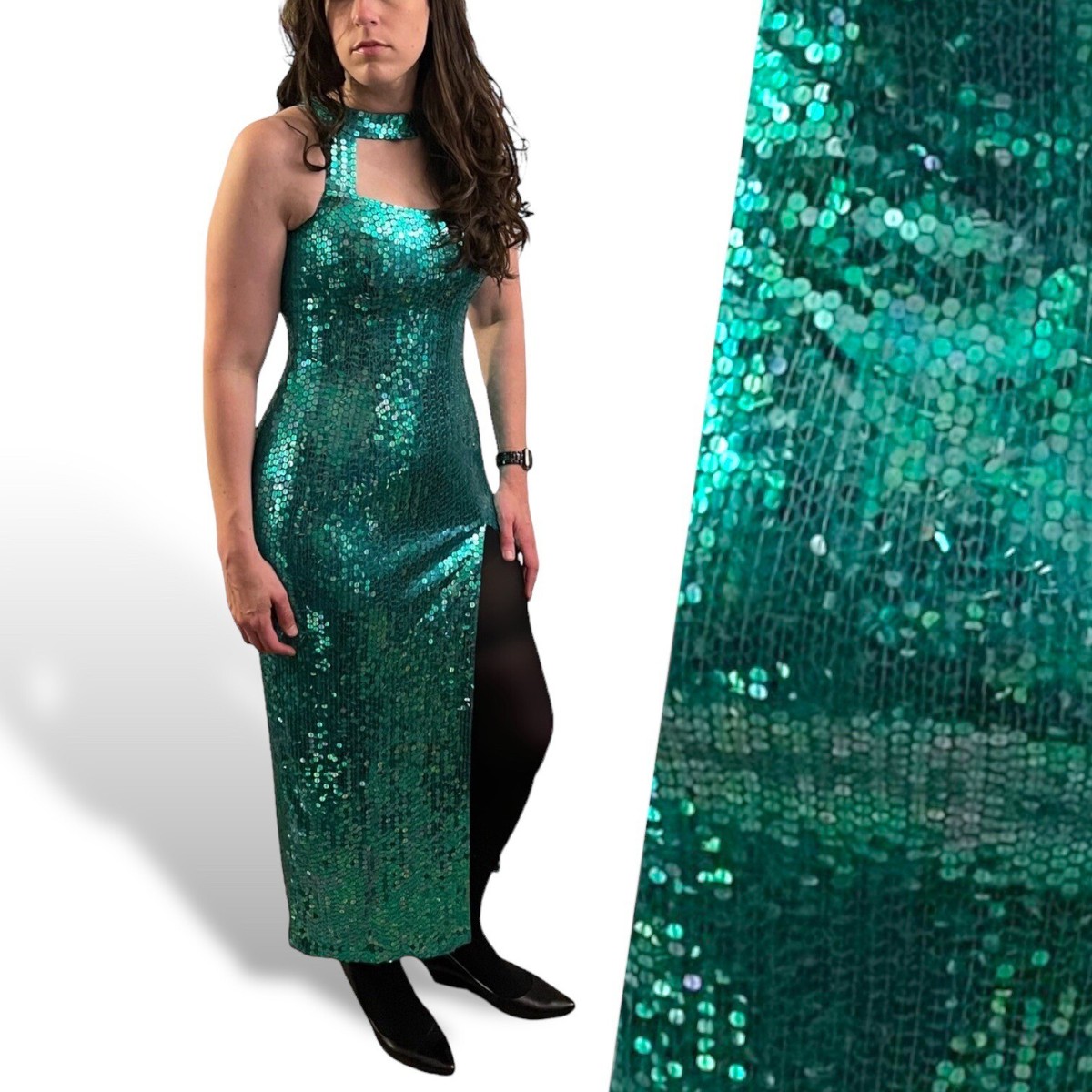 Aqua Sequined Formal Dress 1990s Vintage Niteline by Della