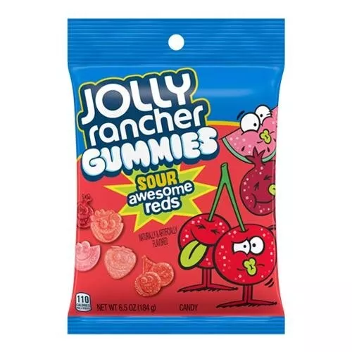 933837 1 X 184G BAG JOLLY RANCHER GUMMIES SOUR AWESOME REDS ASSORTED FLAVOURS