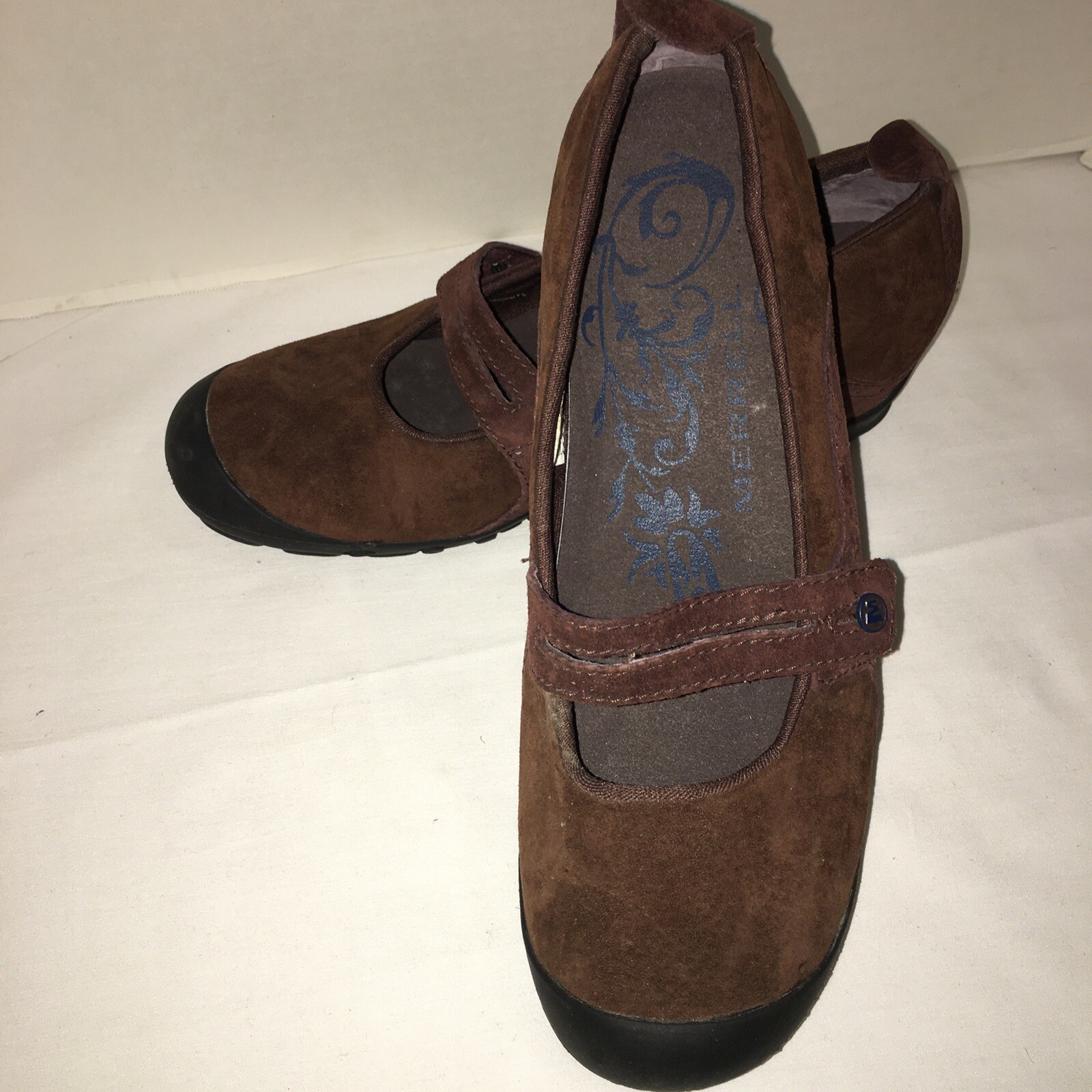 Merrell Plaza Bandeau Cherry Oak Mary Jane scarpe donna taglia 8 5 pelle marrone