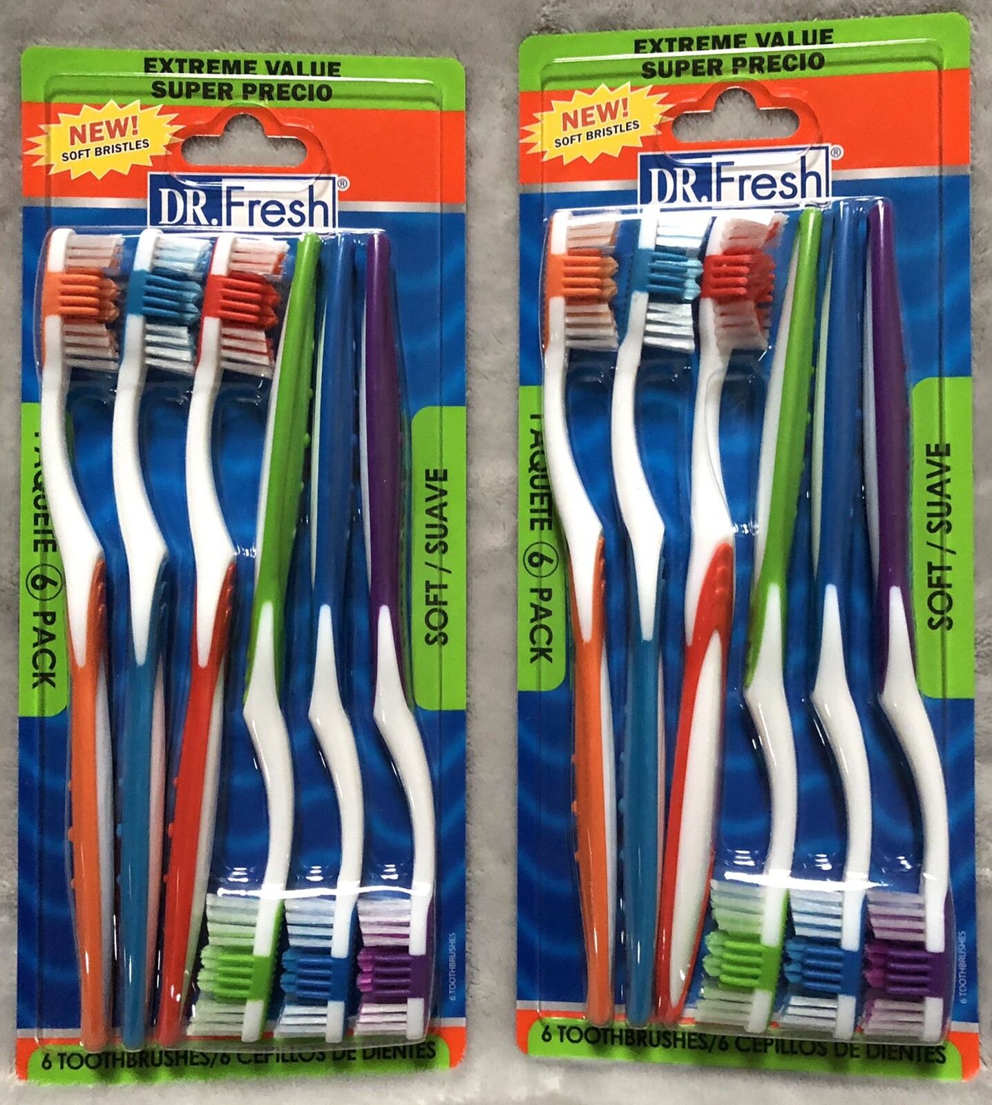 NEW X2 Dr. Fresh 6ct SOFT Standard Manual Toothbrush Packs 1