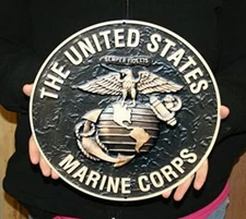 USMC Logo Round Flat Steel Sign Black w/Bronze Semper Fi (Small 12")