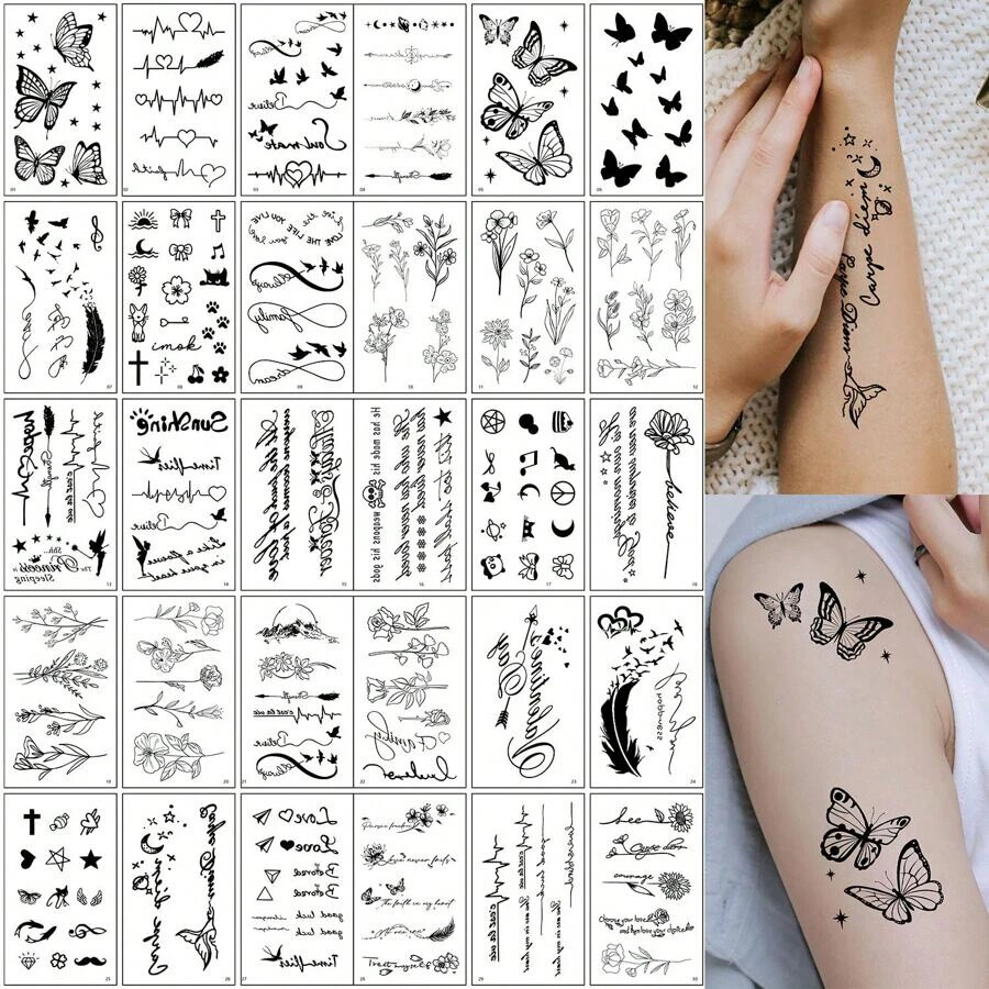 30 SHEET Kids Butterfly Temporary Tattoos Sticker Party Bag Fillers Boys Girls