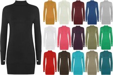 Womens Long Sleeve Ladies Stretch Thumb Hole Long Tunic Polo Top Plain Jumper 