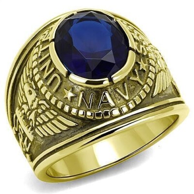 Men's US Navy USA USN Stainless Steel Gold Plated Military Ring US