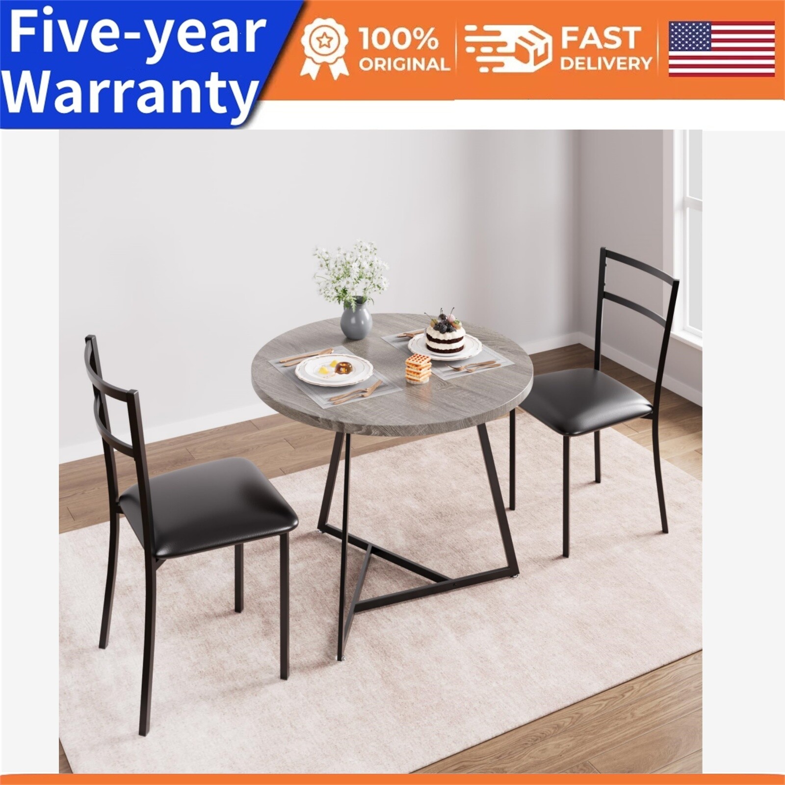 3X Kitchen Table and Chairs for 2 with Upholstered Chairs Dining Room Table Set