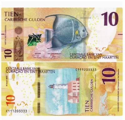 CURAÇAO & SINT MAARTEN 10 Caribische Gulden 2025 P W1 UNC Neu Banknote - Bild 1 von 2