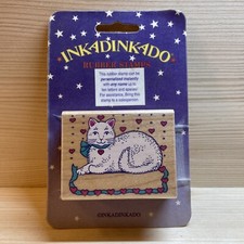 Vintage Inkadinkado Wood Rubber Stamps NEW - RARE - White Cat Hearts Made In USA