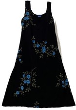 Terri Sleeveless Midi Black Dress With Blue Flowers USA Small