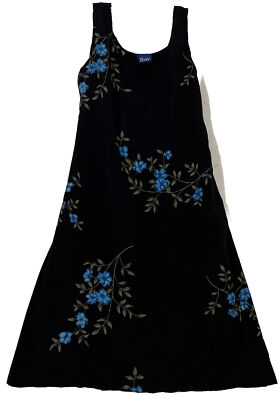 Terri Sleeveless Midi Black Dress With Blue Flowers USA Small | eBay Terri Sleeveless Midi Black Dress With Blue Flowers USA Small | eBay