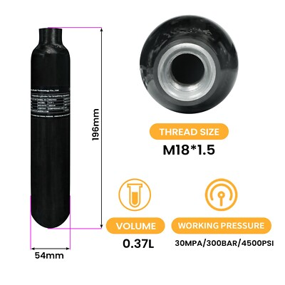 #ad TUXING 4500Psi Pcp Air Tank 0.37L High Pressure Carbon Fiber Scuba Tank M18*1.5 $143.10