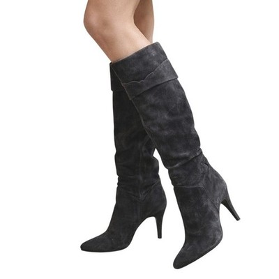 VTG 1990s Bally St. Moritz Gray Suede High Heel Boots Italian Luxury 39/8.5-9