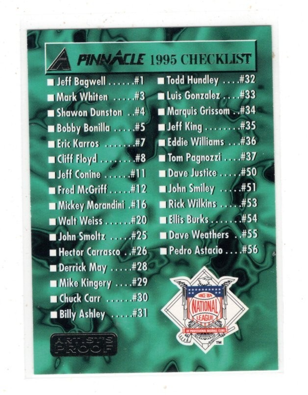 1995 Pinnacle Artist's Proof #179 Checklist