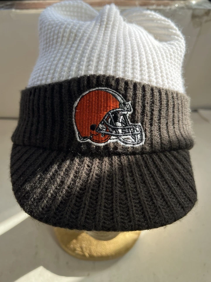 De colección NFL Cleveland Browns Gorra Tejida Gorro Reebok 2 Tonos Blanco Marrón Foto 3 de 4