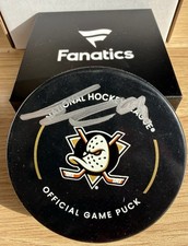 Leo Carlsson - Anaheim Ducks - Autographed Official Game Puck - Fanatics Auth.